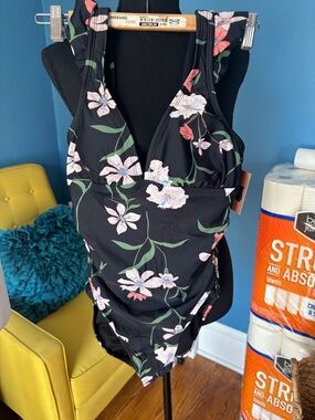 Black Floral One-Piece Swimsuit size small brand new never worn